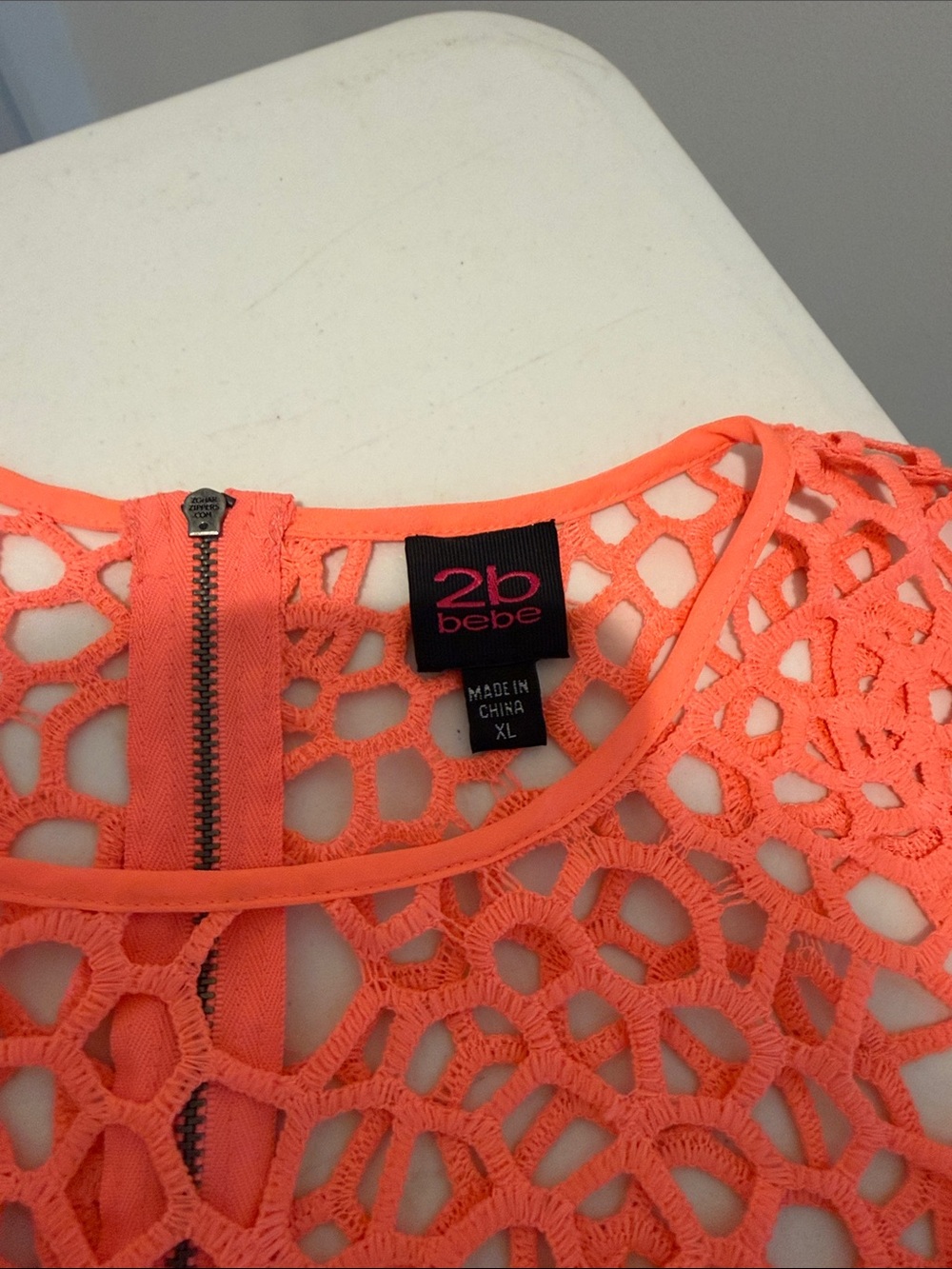 Beach Party Summer Neon Coral Crochet Tank Top Bikini Cover Up Zippered Back XL - Picture 7 of 11